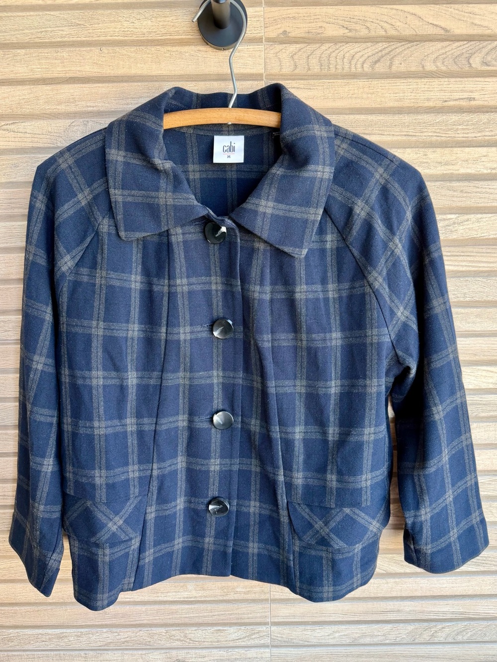CAbi Plaid Lightweight Jacket Womens Medium Navy Button Front Career Casual